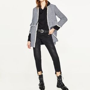 NAVY & WHITE CHECKED SPRING COAT WITH FRILL